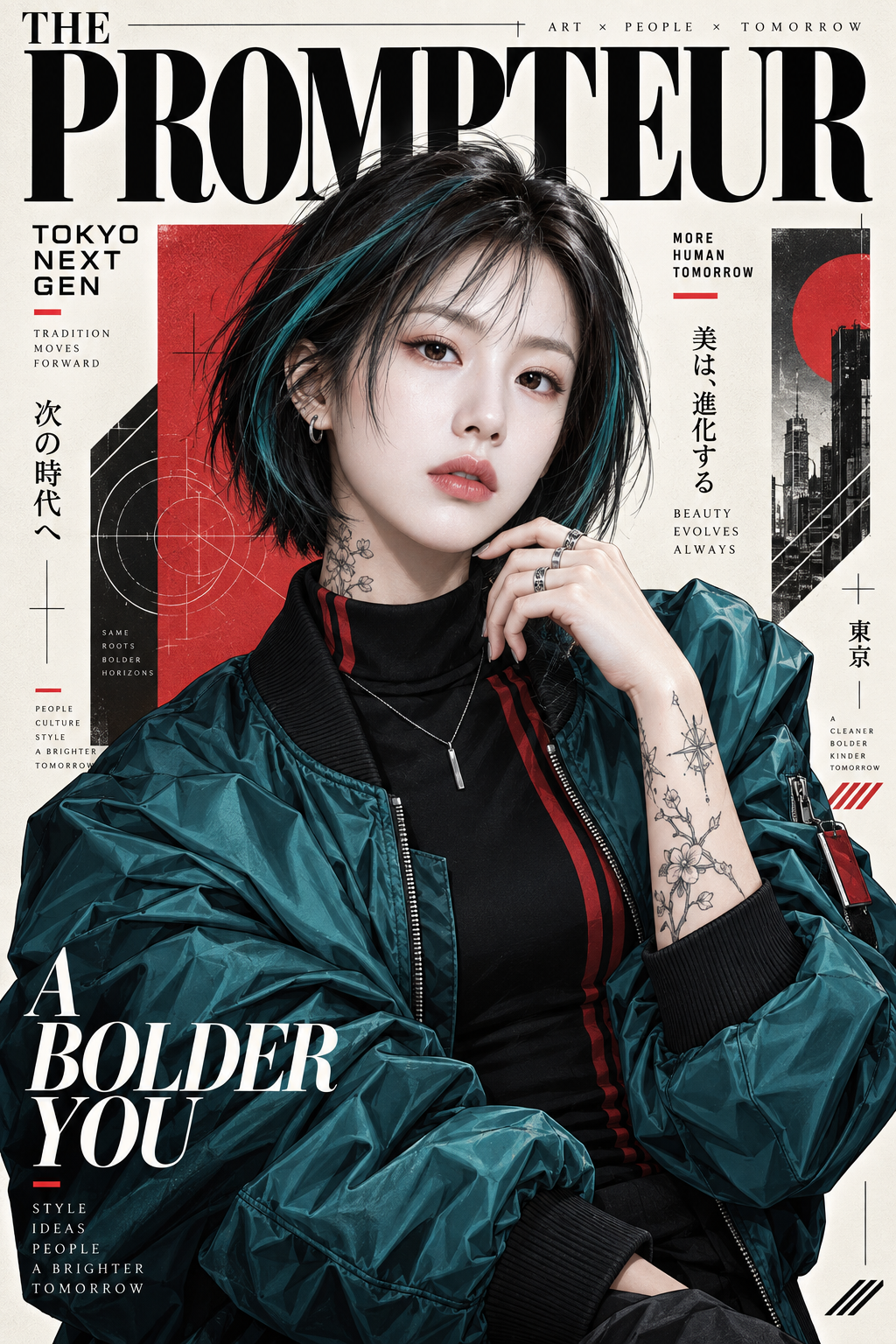 Cyberpunk Fashion Magazine Cover Illustration of an Adult Woman