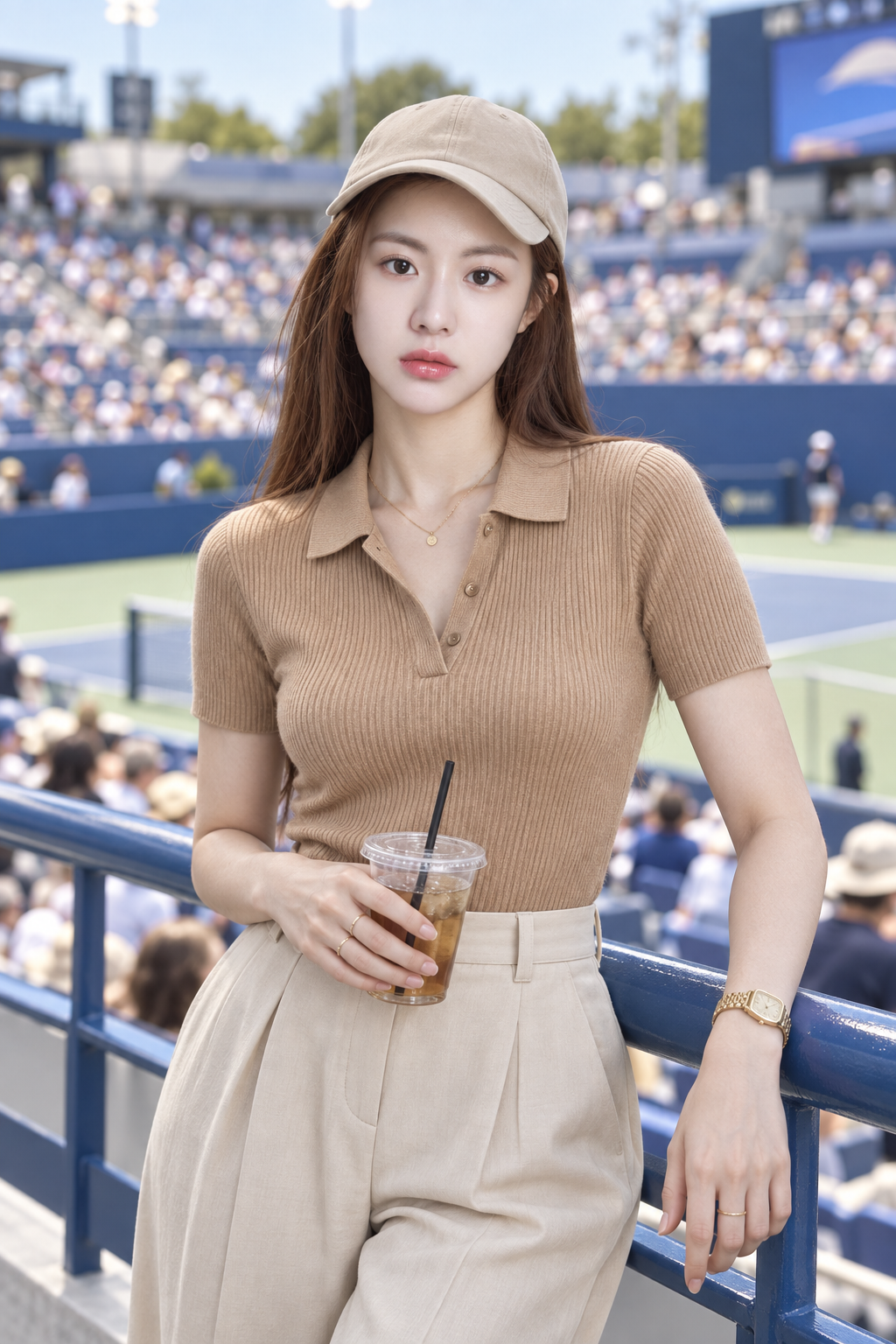 Portrait de mode original en lumière naturelle au court de tennis — AI image creation