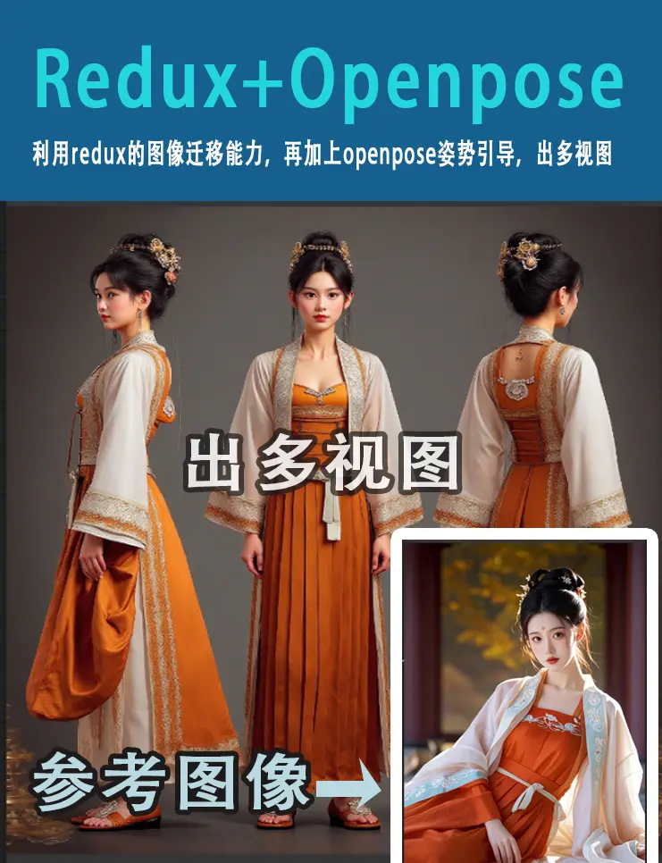 Flux_Redux+openpose 参考图并出多视图
