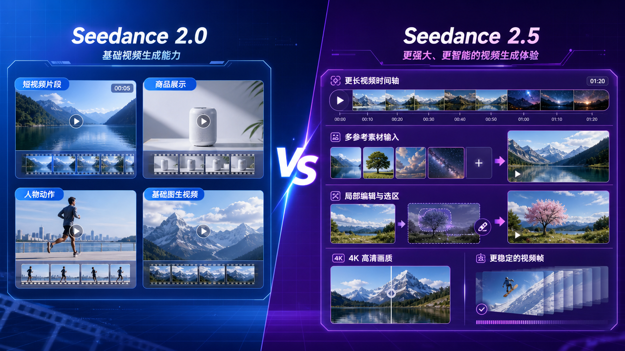 Seedance 2.0 与 Seedance 2.5 有什么区别？AI 视频生成模型对比分析
