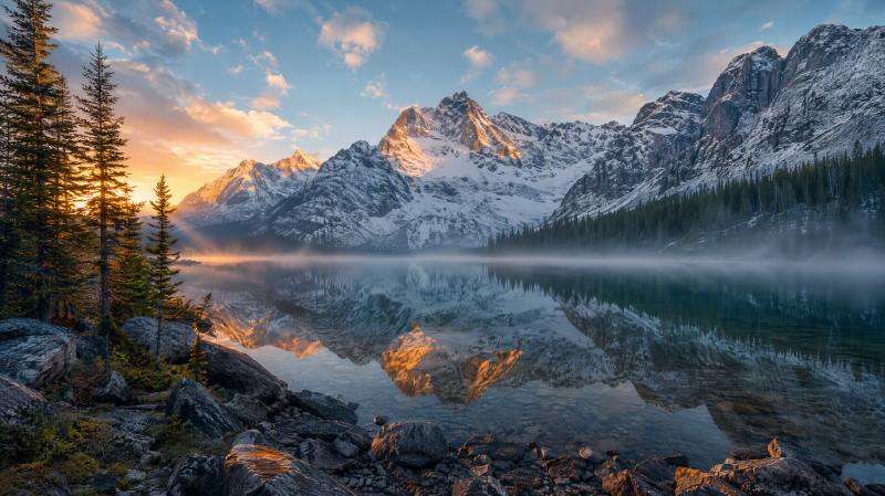 雪山湖泊的AI生图效果
