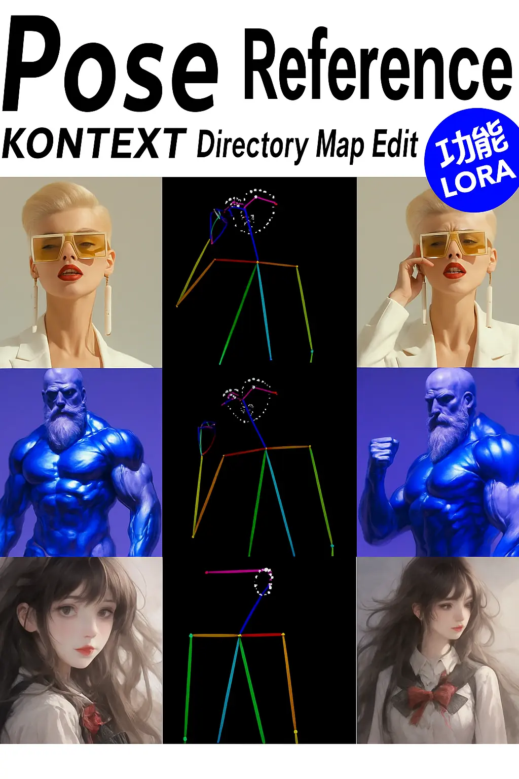 Kontext_OpenPose Reference posture-guided image consistency editing: Currently the most stable and best image quality control lLORA