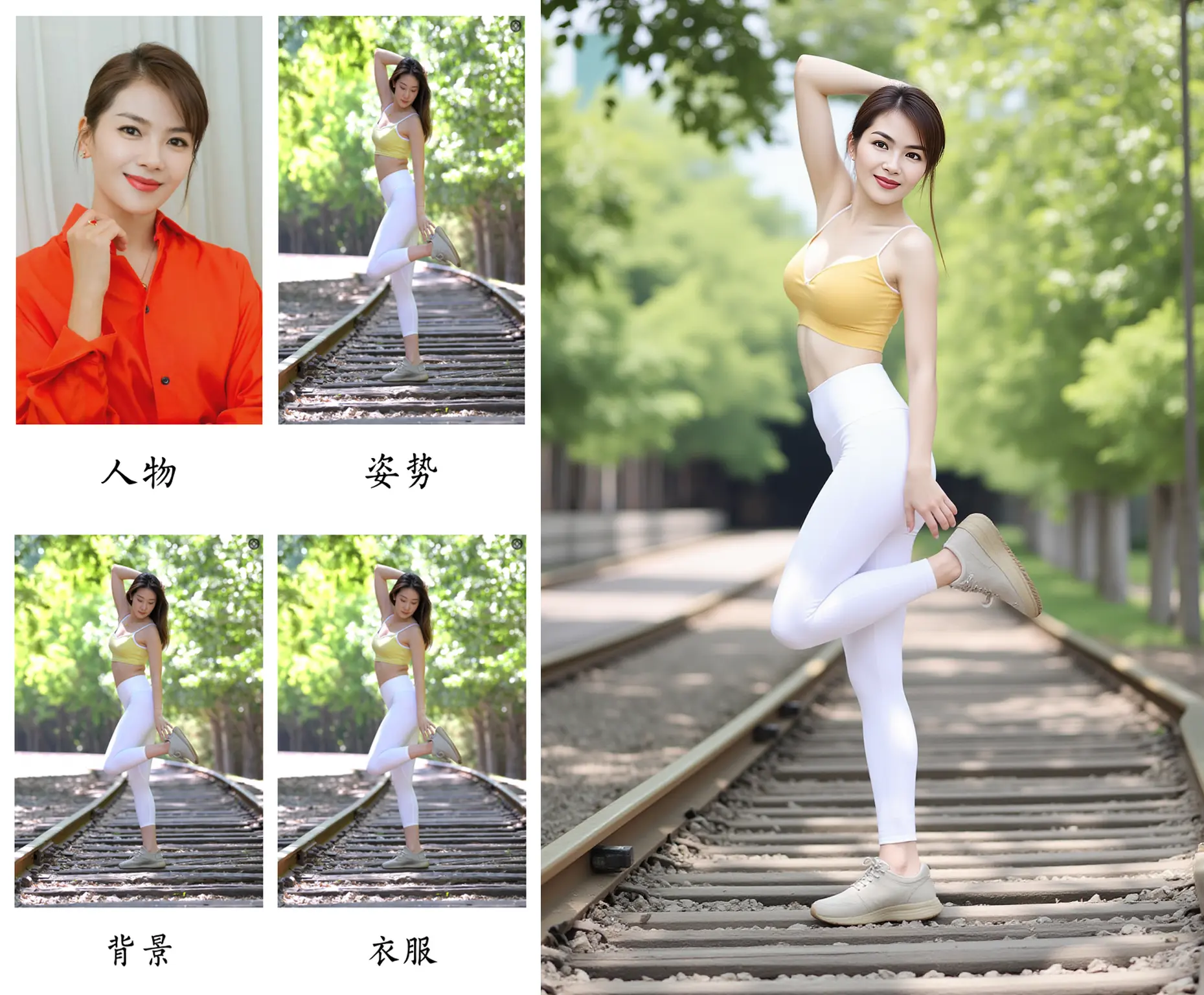 人物、姿态、背景、衣服,4合一