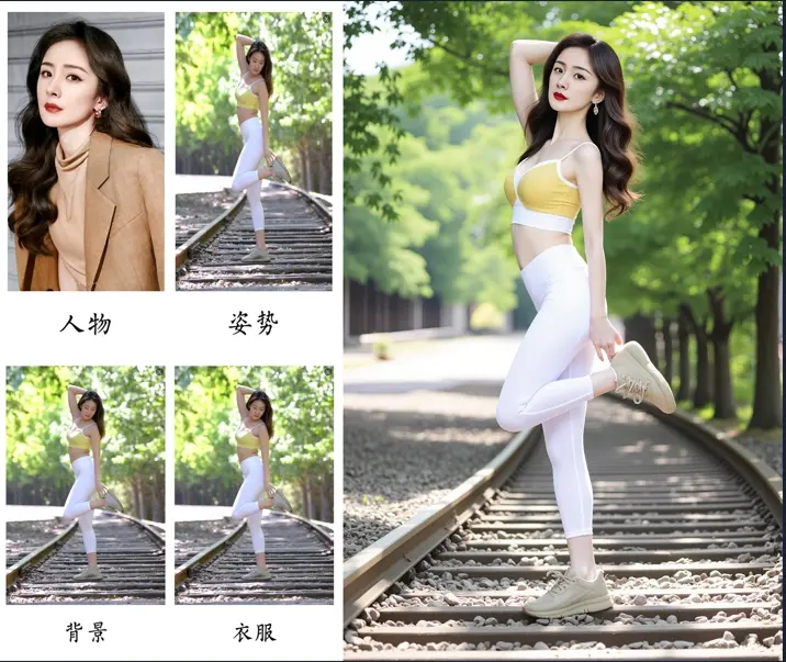 人物、姿态、背景、衣服,4合一