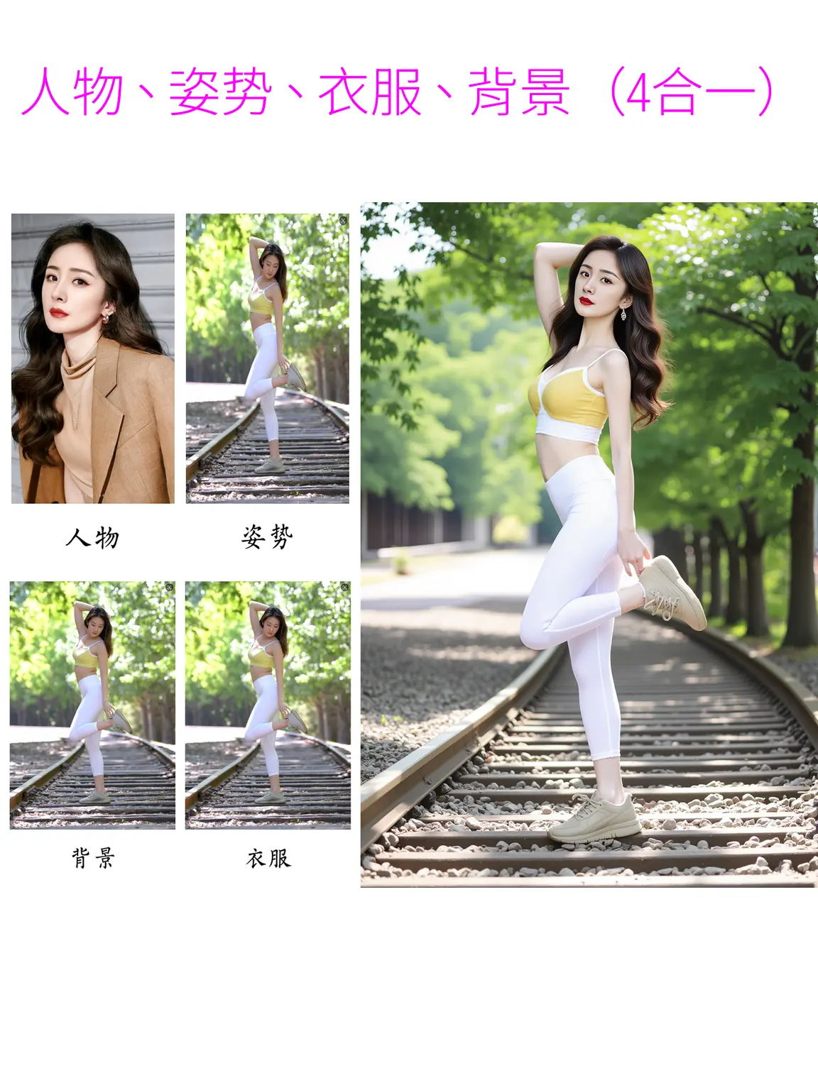 人物、姿态、背景、衣服,4合一