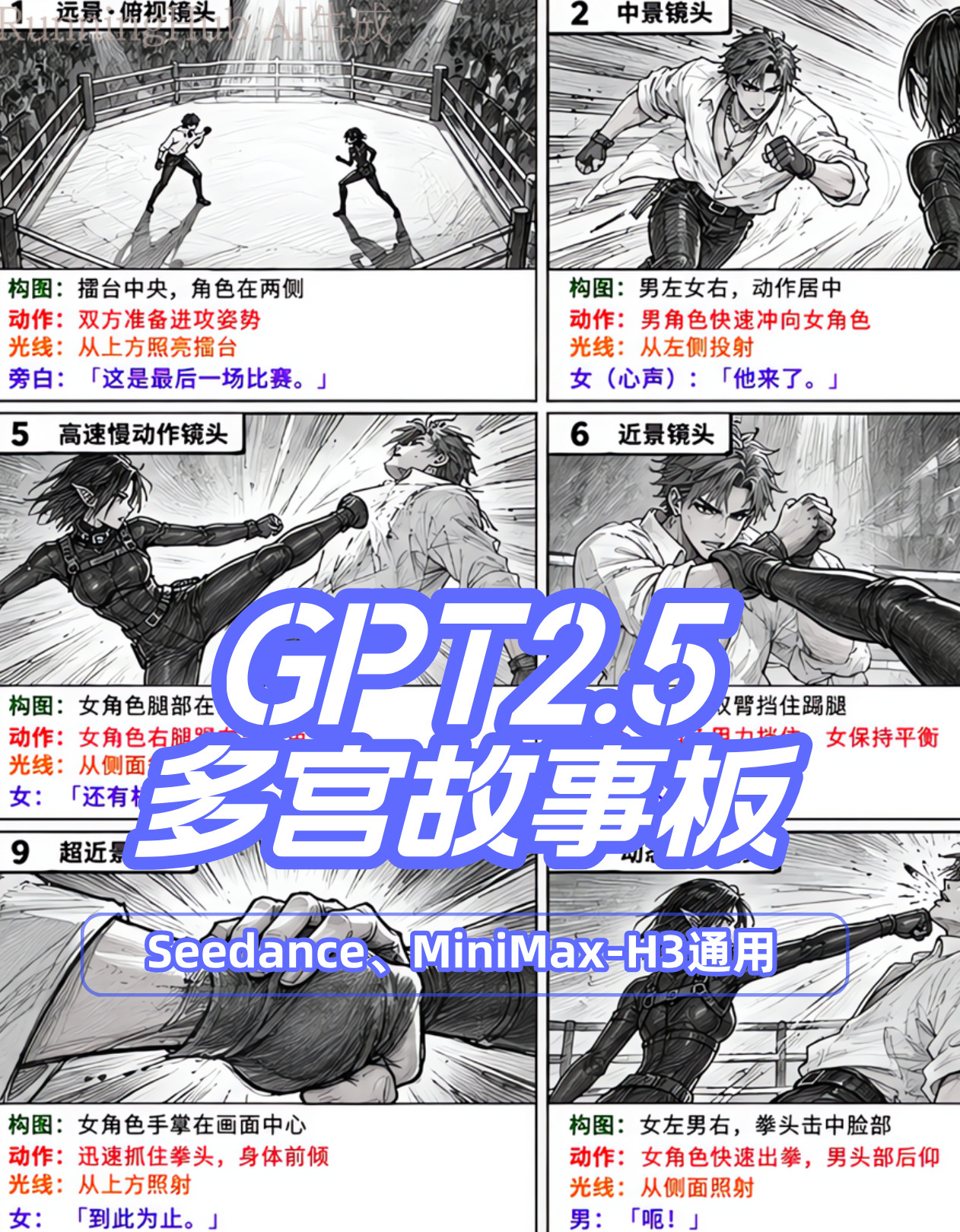 全能图片G2.5多宫格故事板Seedance2.0/2.5、MiniMax-H3通用