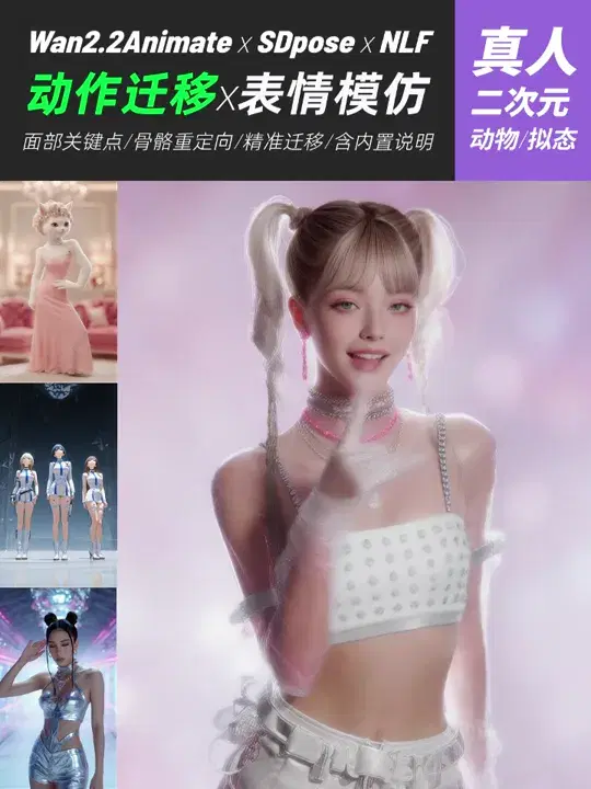 动作迁移+表情迁移:Wan2.2AnimateV2+SDPose+NLF