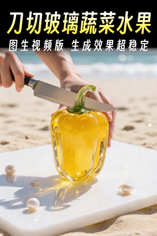 刀切玻璃水晶水果蔬菜 图转视频工作流 wan2.1+lora