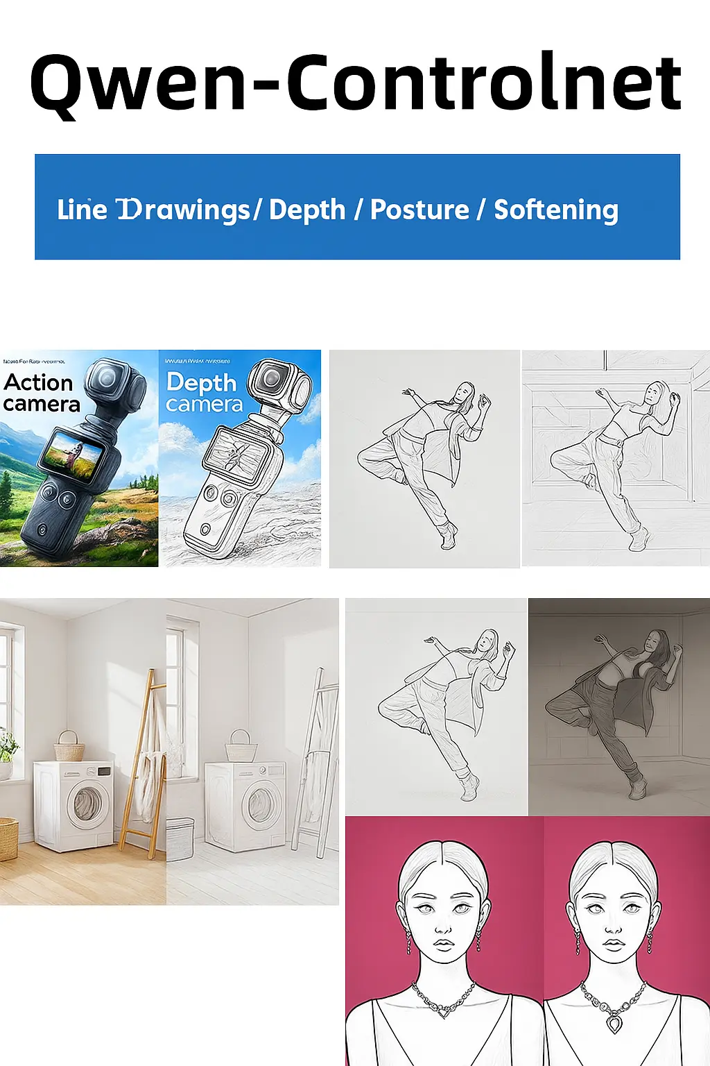 Qwen Controlnet line art/depth/pose/soft edges/local inpainting full package