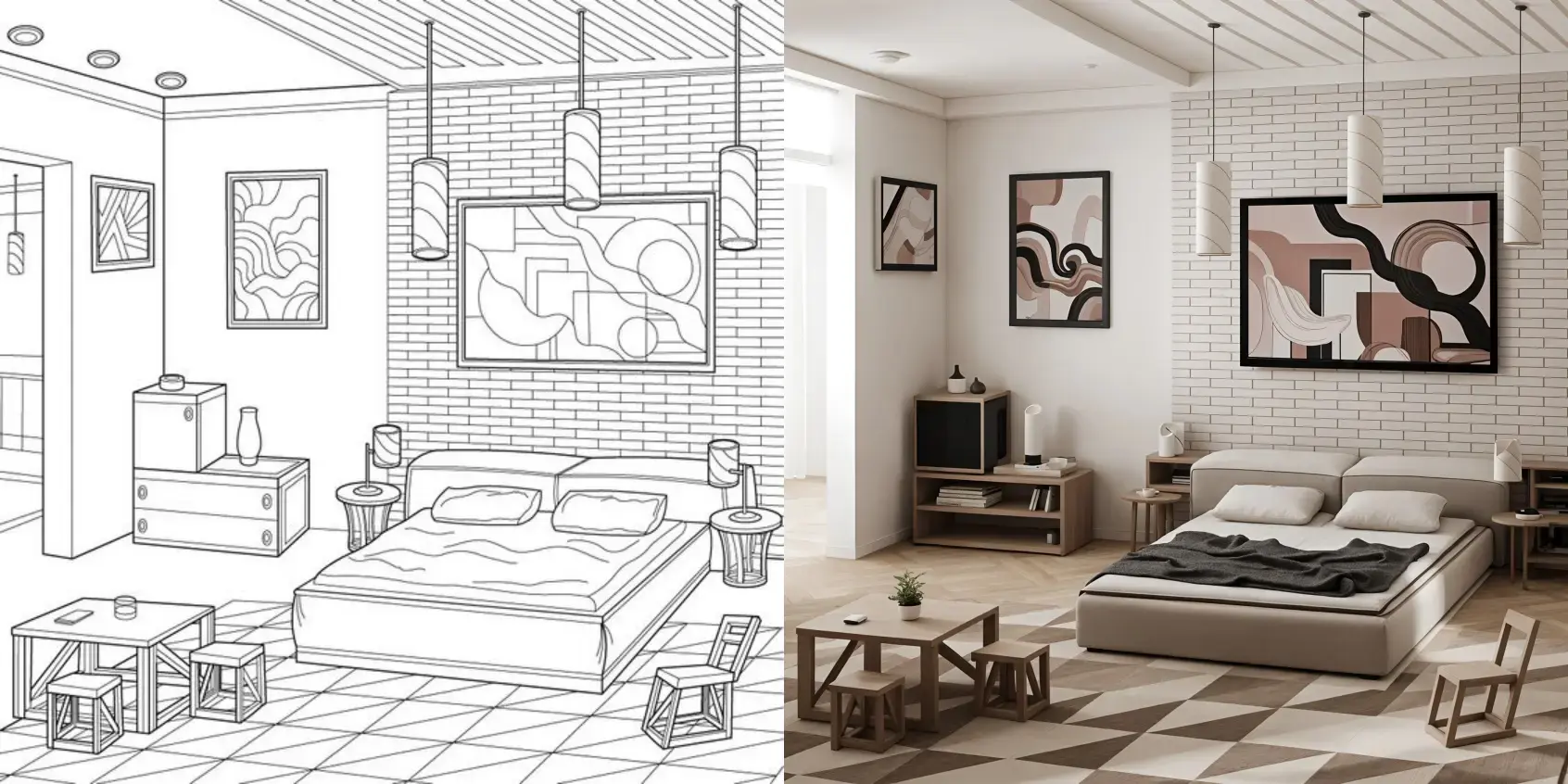 Interior design line drawing coloring - RunningHub ComfyUI Workflow