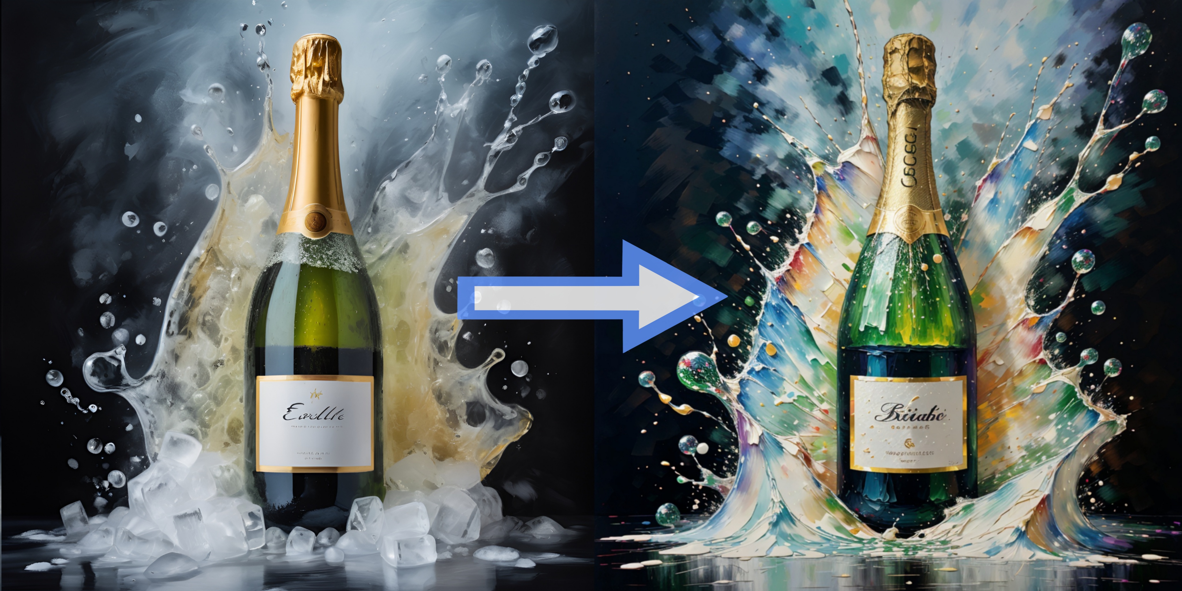 Sparkling Wine Commercial Photography & Oil Painting Style Conversion