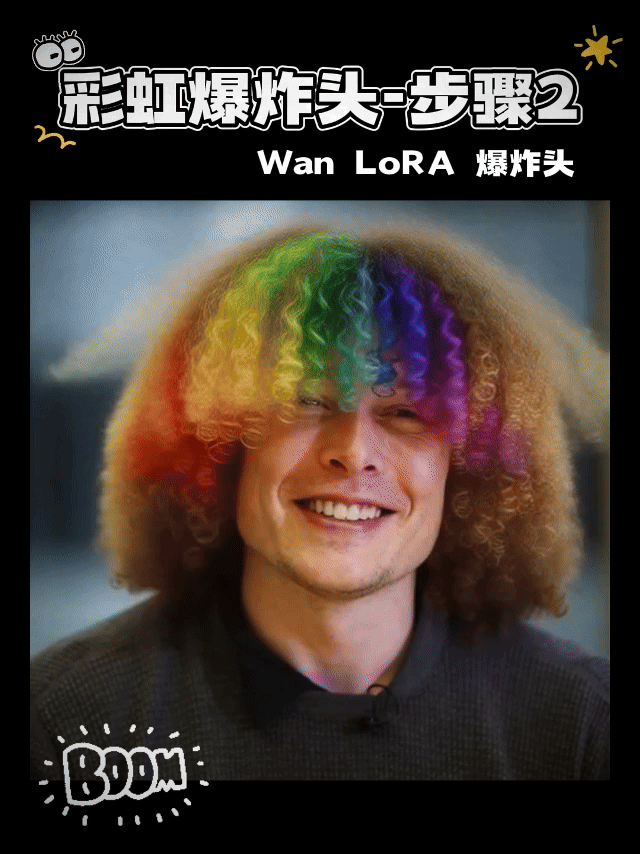 Rainbow explosion head Step 2 Wan LoRA explosion head