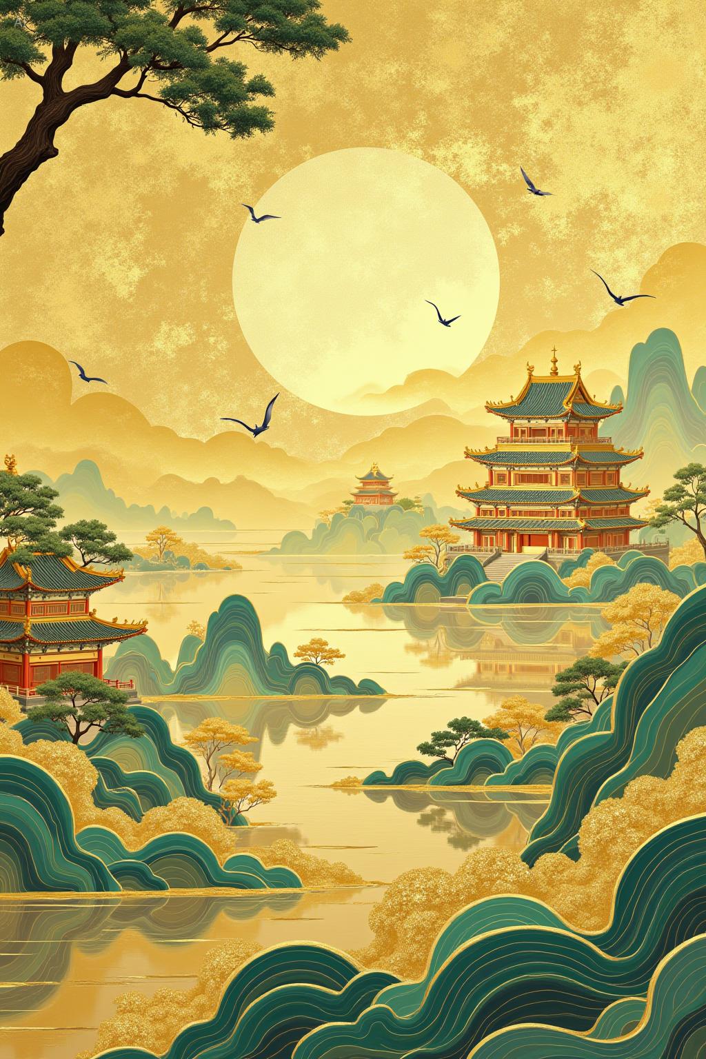 中式美学水墨鎏金