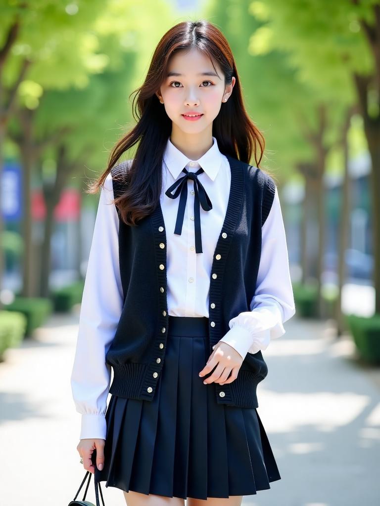 韩式元气学院风少女穿搭