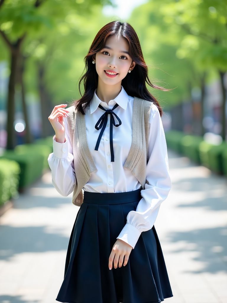 韩式元气学院风少女穿搭