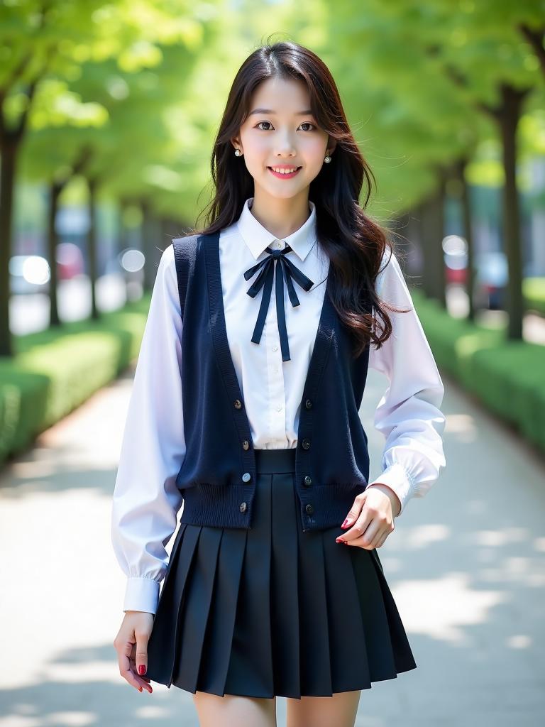 韩式元气学院风少女穿搭