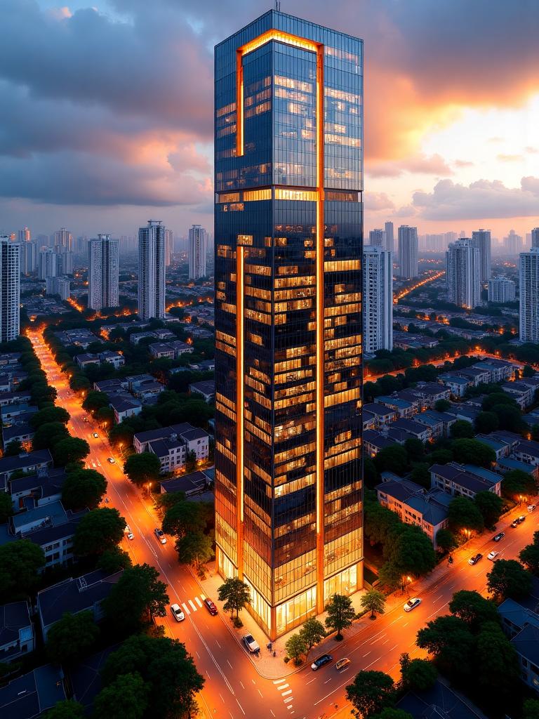 高空俯拍城市黄昏全景