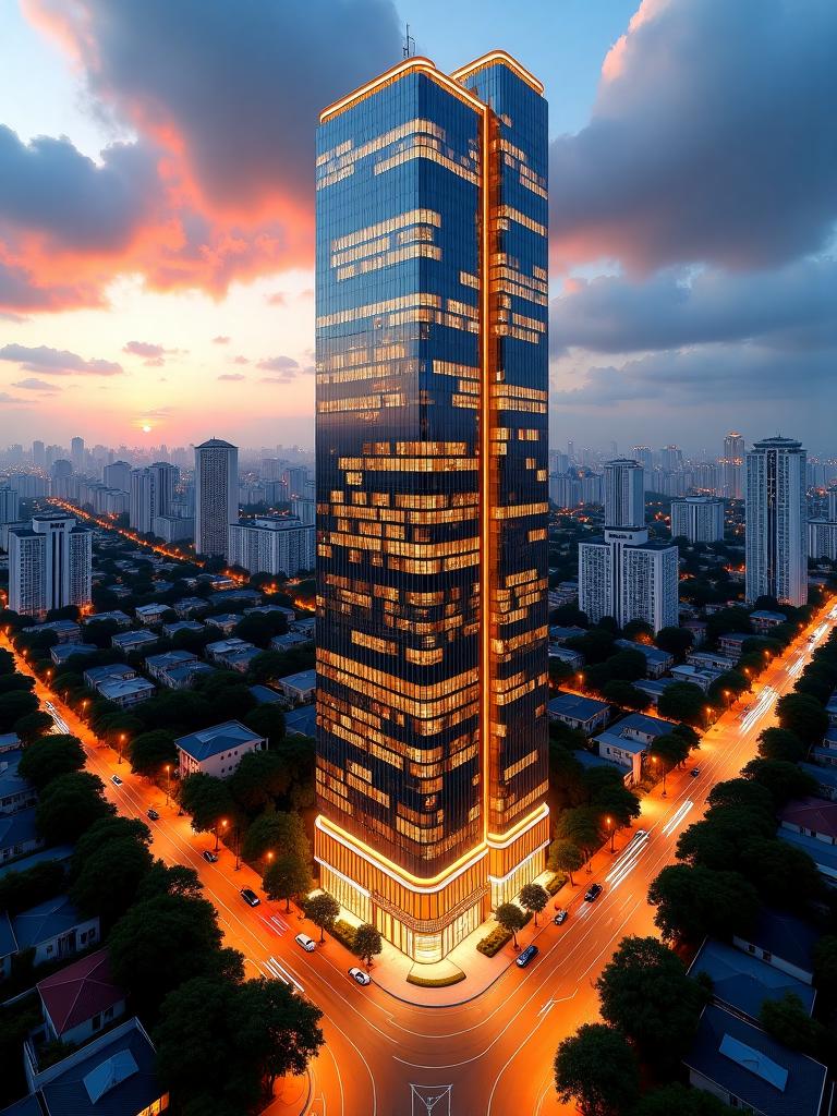 高空俯拍城市黄昏全景