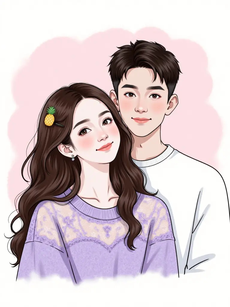 kontext_手绘情侣头像星蝶少女头像一键真人转手绘