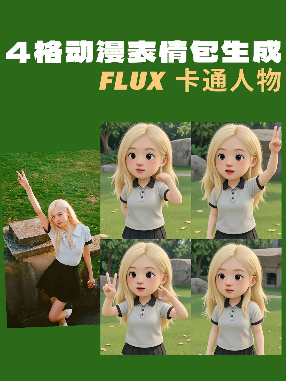 4-grid anime emoji generator Flux cartoon characters