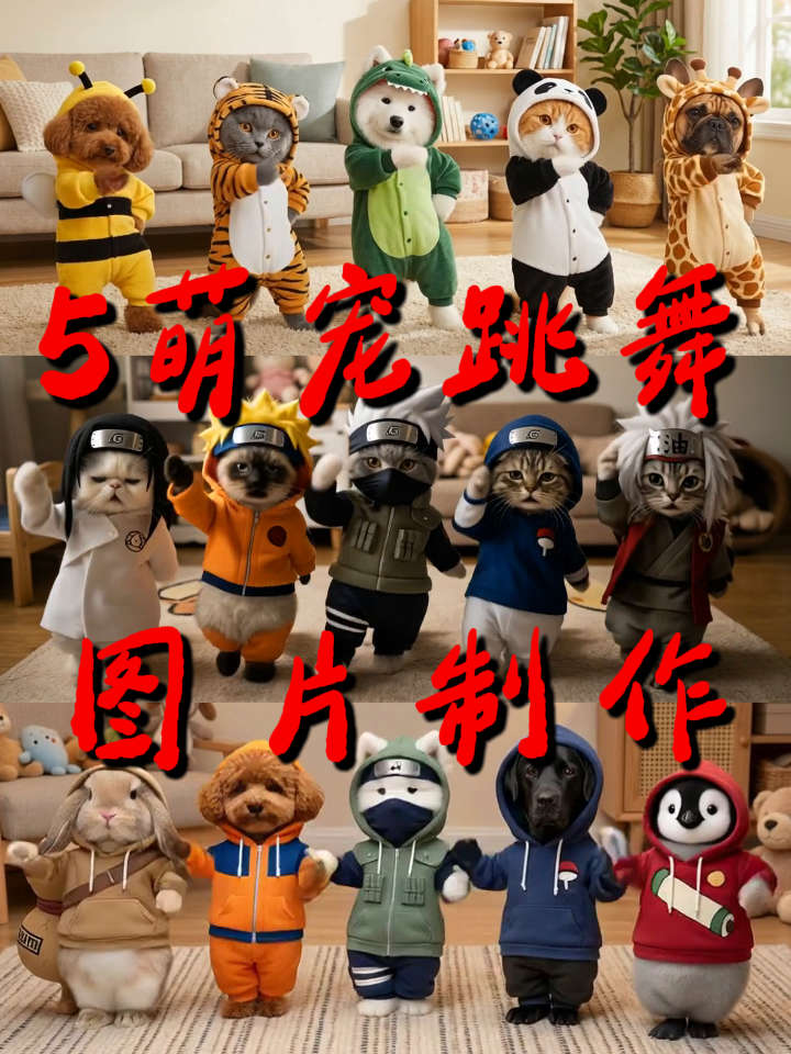 抖音热门-五只萌宠跳舞-图片