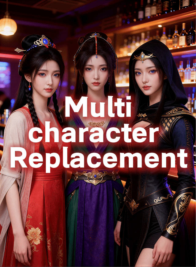 The strongest secondary creation, multi-character replacement, character migration, no background change (migrate where circled).