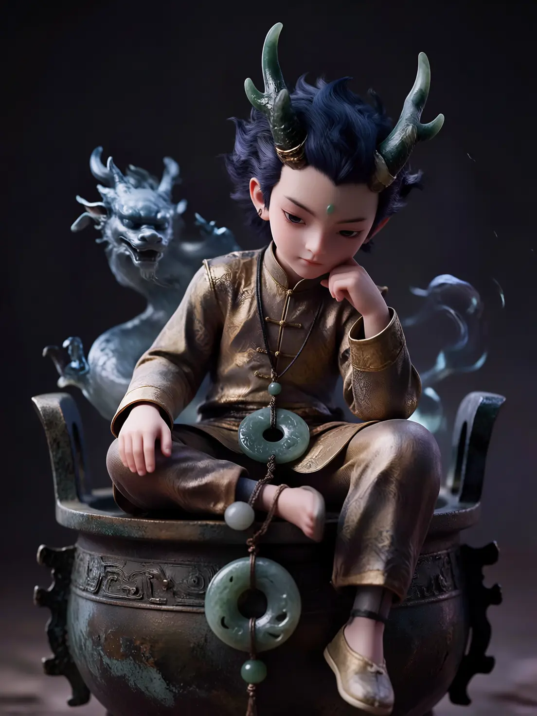 Porcelain Shadow Ink Charm: New Chinese-style IP Figurine Design