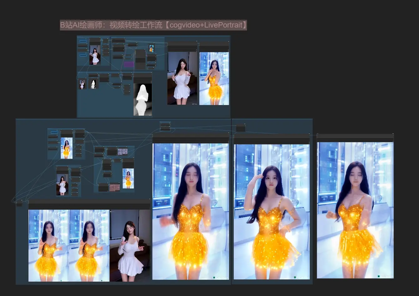 B站AI绘画师:视频转绘【cogvideo+LivePortrait】 - RunningHub ComfyUI Workflow