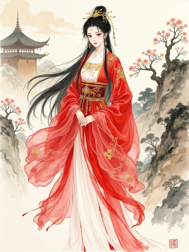 阿容容_水彩古风人物插画