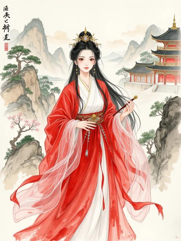 阿容容_水彩古风人物插画