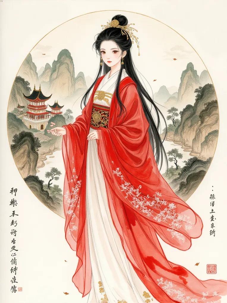 阿容容_水彩古风人物插画