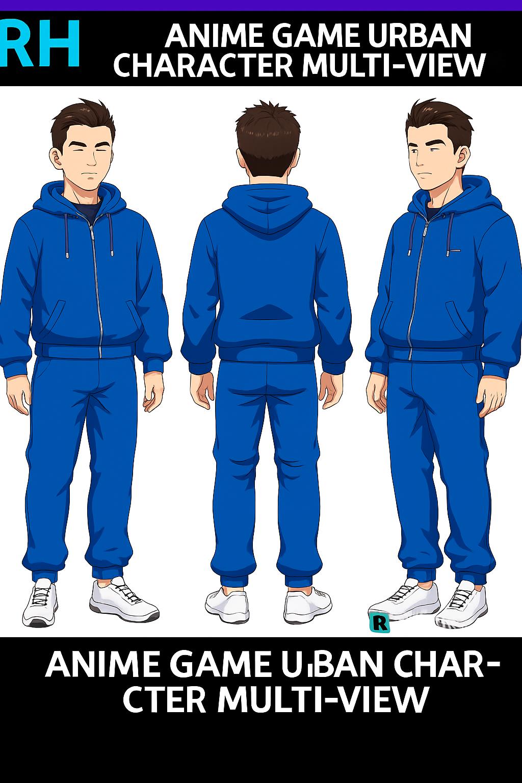 Anime game urban character multi-view