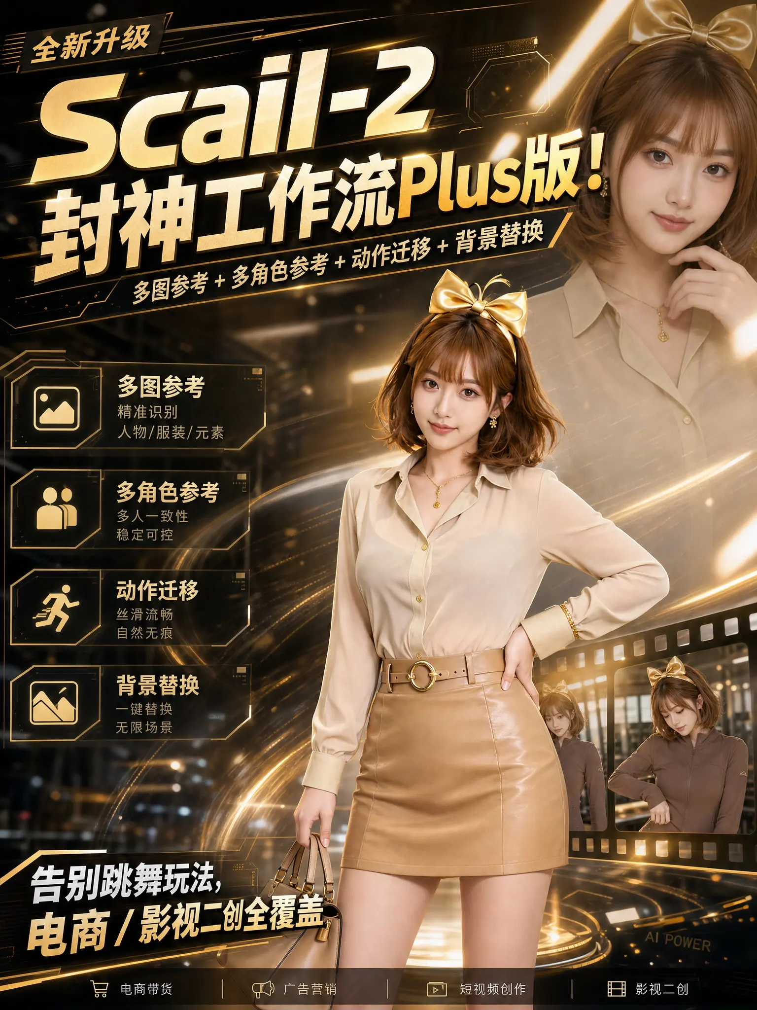 Scail 2 Advanced Workflow Plus V3 【One-click long video Multi-image reference Motion transfer Background replacement】