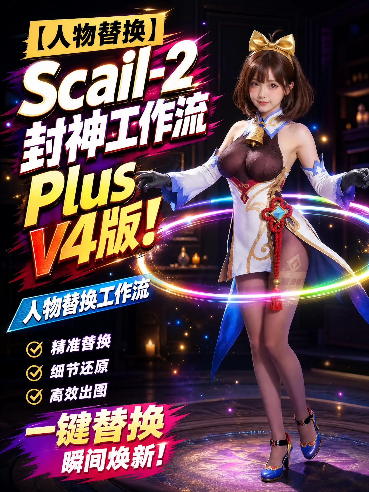 【人物替换】Scail-2 高阶工作流Plus V4版【长视频 + 动作迁移 + 背景替换】
