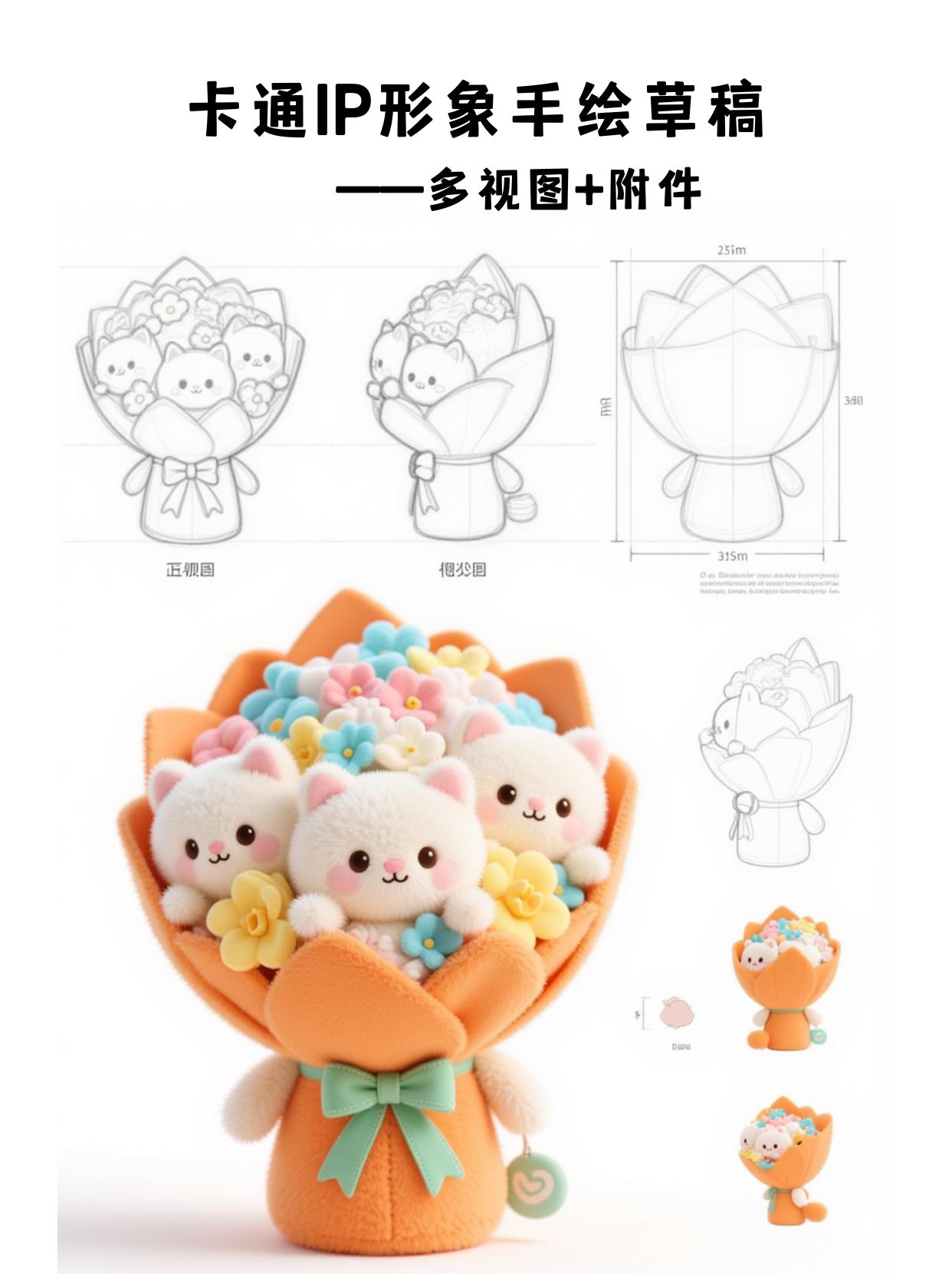 Cartoon IP character hand-drawn sketch_multi-view attachment