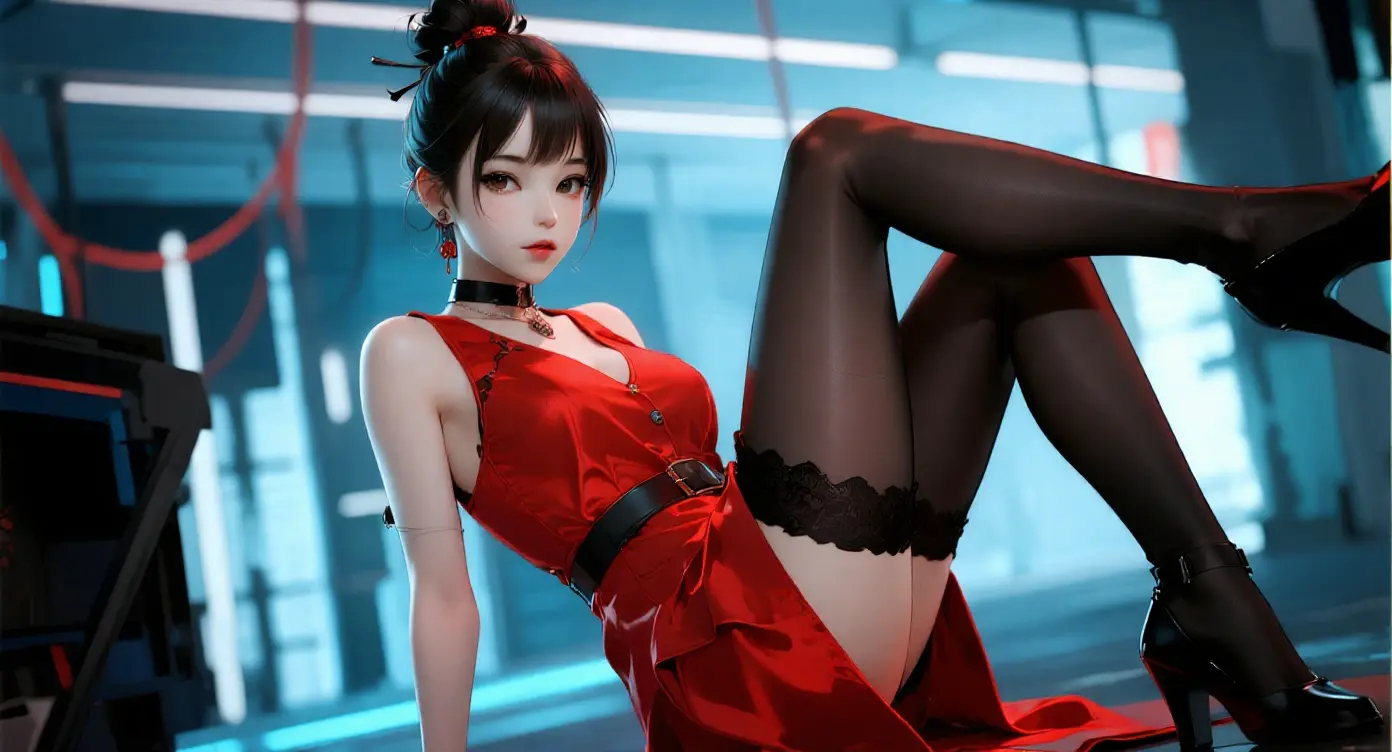 NSFW wan2.2 T2V 14B Red sexy black silk nipple sti