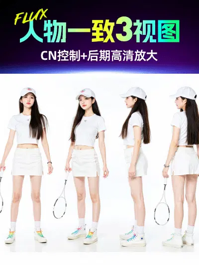 【完美真实】FLUX IP角色 三视图多角度 CN控制+后期高清放大