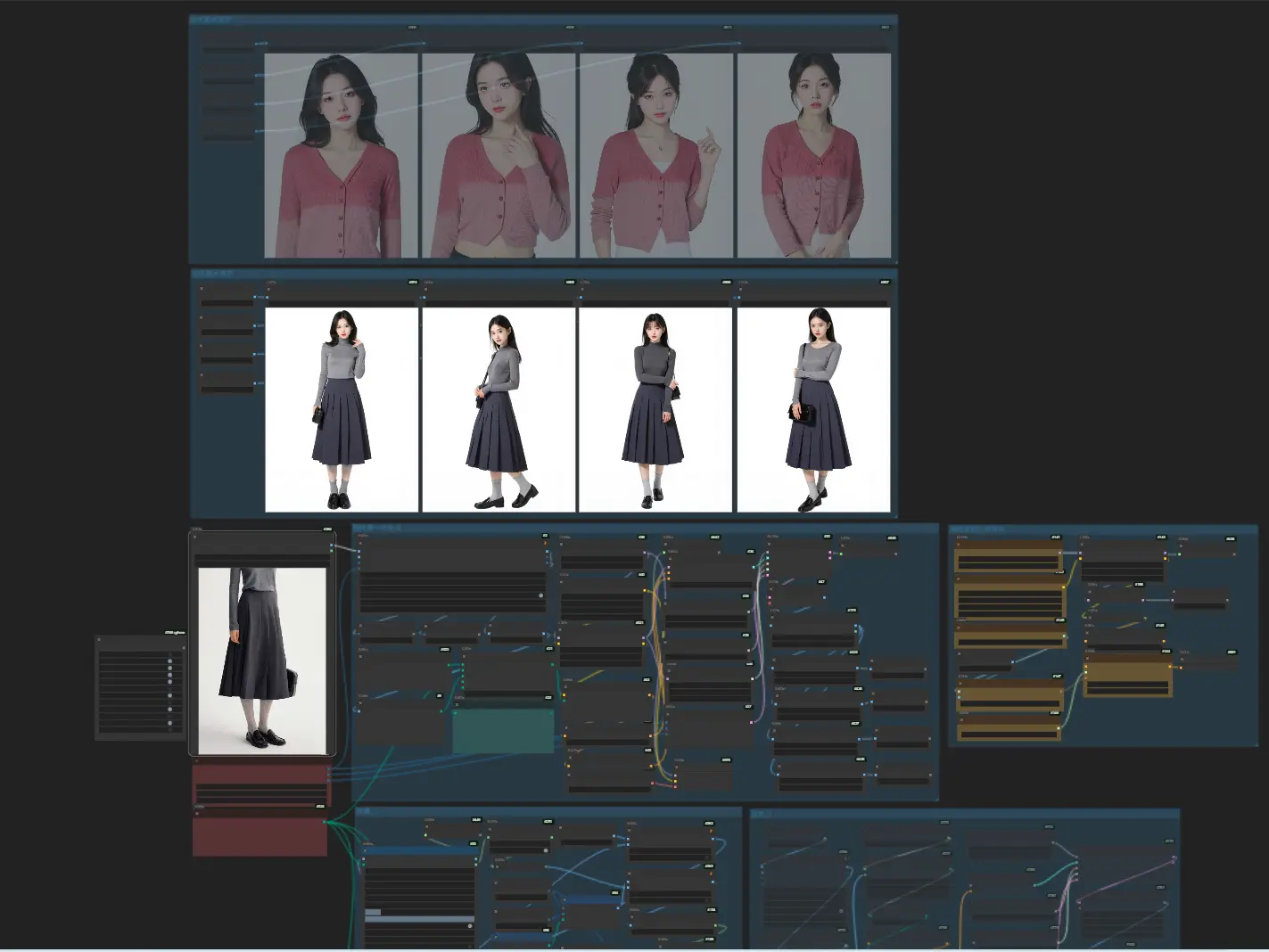 E-commerce one-click batch (4 images) virtual dressing 4K enlargement (workflow optional)