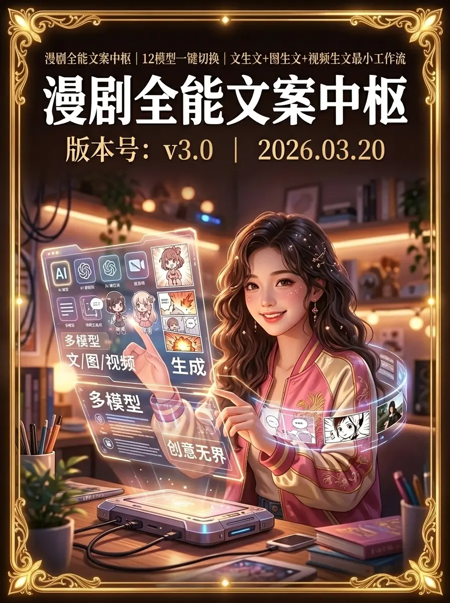 漫剧全能文案中枢|12模型一键切换|文生文+图生文+视频生文最小工作流 - RunningHub ComfyUI Workflow